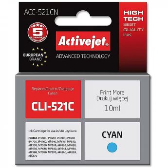 ActiveJet ACC-521CN Ink cartridge (replacement for Canon CLI-521C; Supreme; 10 ml; cyan)