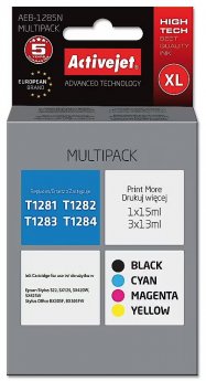 ActiveJet AEB-1285N Ink (replacement for Epson T1281, T1282, T1283, T1284; Supreme; 1 x 15 ml, 3 x 13 ml; black, magenta, cyan, yellow)
