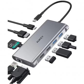 Aukey Hub CB-C89 Type-C, MicroSD, VGA, Ethernet, HDMI, Thunderbolt, 100 W