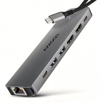 Axagon HMC-7HX2 USB hub 7in1 5Gbps 2xHDMI GLAN USB-C
