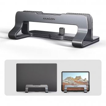 Axagon STND-VG Vertikaler Laptop-Ständer, einstellbare Breite, Aluminium - grau