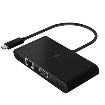 Belkin USB-C TO GIGABIT-ETHERNET/HDMI VGA/USB-A ADAPTER 100W PD BLACK
