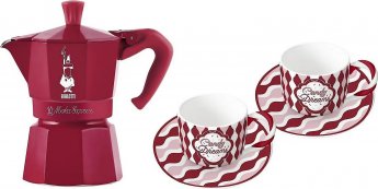 Bialetti Candyland Zestaw: Moka Express 3TZ (150 ml) czerwona + 2 filiżanki
