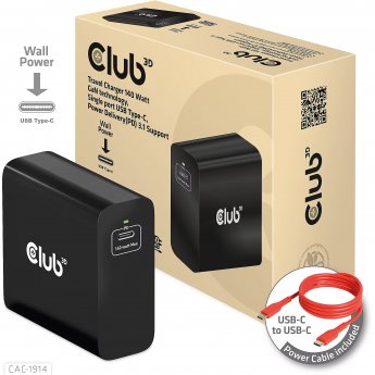 Club3D CLUB 3D Travel Charger 140 Watt GaN technology Single port USB Type-C PD 3.1 Support