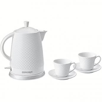 Concept ceramic kettle RK0040, White - 2 cups + 2 saucers included