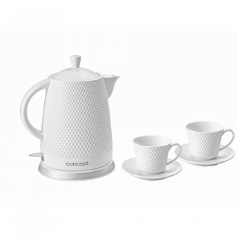 Concept ceramic kettle RK0040, White - 2 cups + 2 saucers included