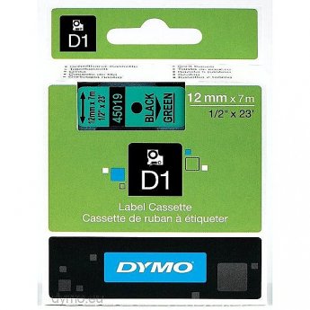 DYMO D1-TAPE 12MM X 7M BLACK ON GREEN                   IN