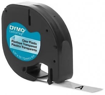 DYMO label printer tape LetraTag Plastic 12mmx4m, black/transparent