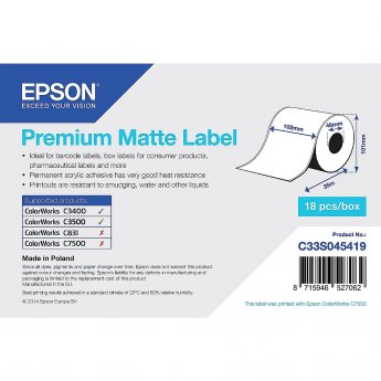 Epson 1ROLL PREMIUM MATTE LABEL CONT 102MM X 35M MINORDERQTY 18