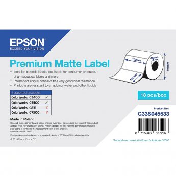Epson PREMIUM MATTE LABEL - DIE-CUT 102MM X 152MM 225 LABELS
