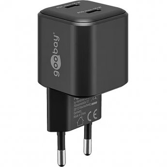 Goobay USB-C Dual Fast Charger Nano, PD, GaN, 35 Watt Black, 2x USB-C, Power Delivery 3.0