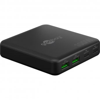 Goobay USB-C multiport desktop charger, PD, GaN, 100 watts, black, 2x USB-C, 2x USB-A, Power Delivery, QuickCharge 3.0