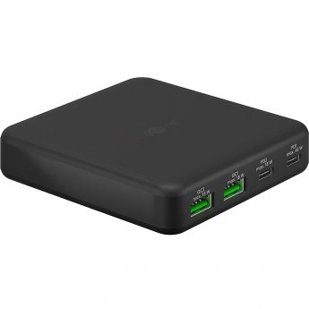 Goobay USB-C multiport desktop charger, PD, GaN, 65 watts (black, 2x USB-C, 2x USB-A, Power Delivery, QuickCharge 3.0)