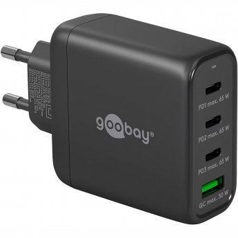 Goobay USB-C multiport quick charger, PD, GaN, 68 watts (black, 3x USB-C, 1x USB-A, Power Delivery, QuickCharge)