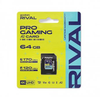 Goodram microSDXC 64GB V30 A2 UHS I U3 RIVAL + adapter