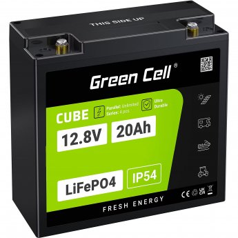 Green Cell CUBE LiFePO4 20Ah 12.8V 256Wh Lithium Iron Phosphate Battery for Tractor, Lawnmower, Electric Vehicles
