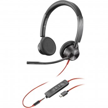 Hewlett Packard HP Poly Blackwire 3325 Stereo USB-C Headset +3.5mm Plug +USB-C/A Adapter