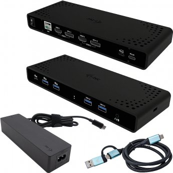 i-tec Universal Dual 4K Display Docking Station 2xDP 2xHDMI LAN Audio Power Delivery 85W + i-tec USB-C Charger 100W - Stacja dokująca