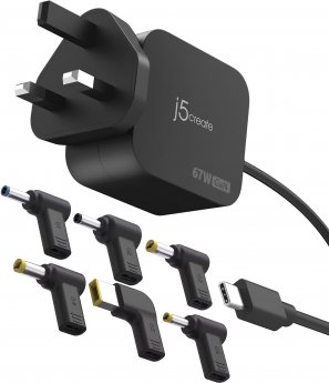 J5create 67W GAN PD USB-C MINI CHARGER UK PLUG 6 TYPES OF DC CONNECTOR