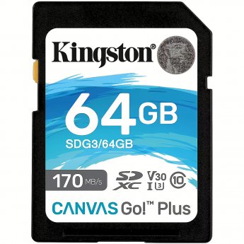Kingston Canvas Go Plus, SDXC, 64GB, Class 10, UHS-I, U3, V30