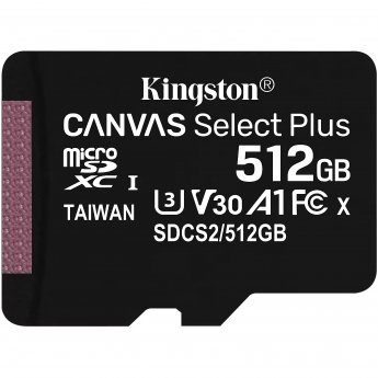 Kingston Canvas Select Plus, microSDXC, 512GB, Class 10, U3, V30 +Adapter