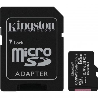 Kingston Canvas Select Plus, microSDXC, 64GB, Class 10, UHS-I, U1, V10 +Adapter