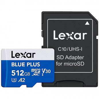 Lexar Memory card microSD card 512GB C10 A2 U3 V30 170MB/s Blue Plus