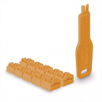 Lindy RJ45 Port Lock (10 pieces) with key orange, Code Orange