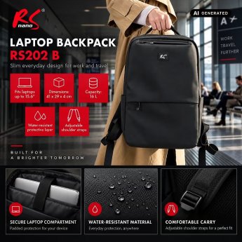 Maclean Laptop backpack, black waterproof RS202 B