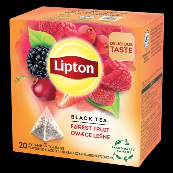 Melnā augļu tēja LIPTON FOREST FRUIT, 20 piramīdas maisiņi paciņā