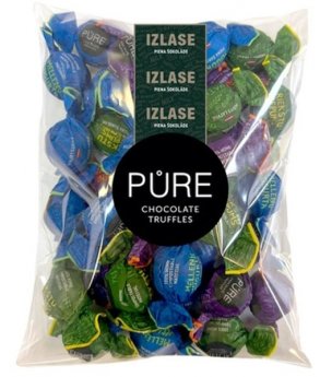 Piena šokolādes trifeles ar pildījum."Asorti" (karamele, lazda cepums, mellene jogurts) 500g, PURE