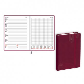 Plānotājs 2027.gadam EKO Quadro soft, A5, nedēļa, mākslīgā āda, bordo
