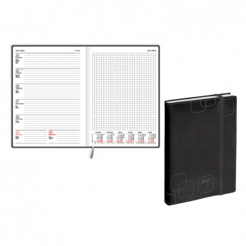Plānotājs 2027.gadam EKO Quadro soft, A5, nedēļa, mākslīgā āda, melns