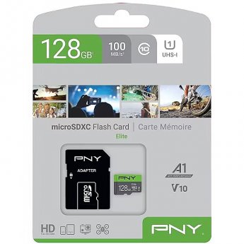 PNY Technologies Elite, microSDXC, 128 GB, UHS-I, U1, V10 +Adapter