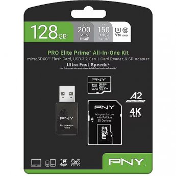 PNY Technologies Elite Prime, microSDXC, 128GB +Adapter +USB-A card reader