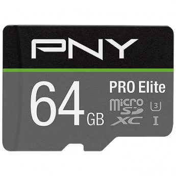 PNY Technologies Pro Elite, microSDXC, 64GB, UHS-I, U3, V30 +Adapter