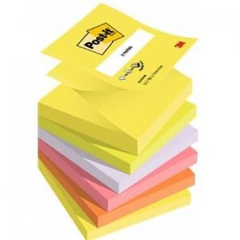Post-it® Z-Notes, dažādas neona krāsas, 76 mm x 76 mm, 6 bloki/iepakojums