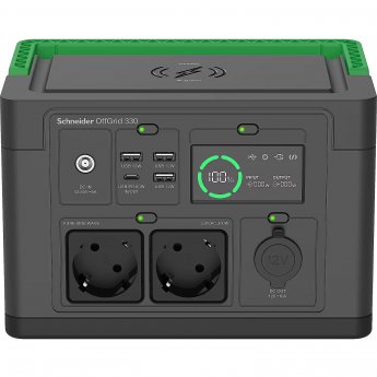 Schneider Electric APC OffGrid Portable Power Station 330, 230V, 332Wh Lithium-ion, LCD, 2 CEE 7/3 Schuko outlets, Sinewave, 3 USB-A, 1 USB-C, Wireless Charger