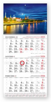 Sienas kalendārs 2026 gadam Standart, divdaļīgs ar metāla spirāli, 365latviski, zilas lapas