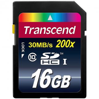Transcend 200x, SDHC, 16GB, Class 10, U1