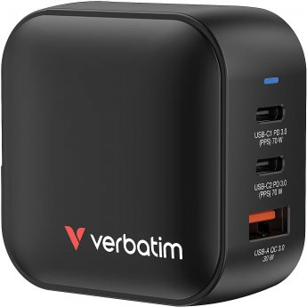 Verbatim Mini GaN Netzladegerät 70W 3 Anschlüsse US/EU/UK ADP