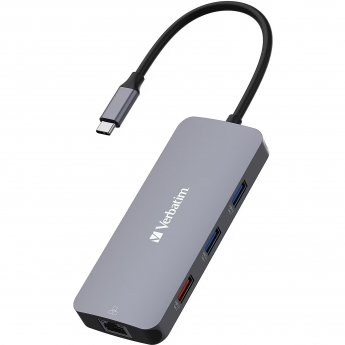 Verbatim USB-C Pro multiport hub CMH-09, 9 port, docking station (grey, HDMI, RJ-45, 3x USB-A, 2x USB-C, PD, SD, microSD)