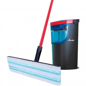 Vileda H2PrO flat mop set, floor mop black/red, with two-tank system